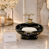 Danny Home Luxury Deer Ceramic Soap Dish with Gold Deer Handle | Premium Bathroom Soap Holder (Black)