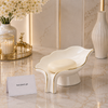 Danny Home Luxury Ceramic Leaf Soap Dish with Gold Trim – Premium Bathroom Soap Holder (White)