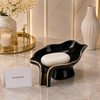 Danny Home Luxury Ceramic Leaf Soap Dish with Gold Trim – Premium Bathroom Soap Holder (Black)