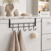 5-Hook Over Cabinet Door Hanging Organizer Rack | Metal Towel & Kitchen Storage Hook | No-Drill Cabinet Hanger – Black