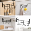 5-Hook Over Cabinet Door Hanging Organizer Rack | Metal Towel & Kitchen Storage Hook | No-Drill Cabinet Hanger – Black