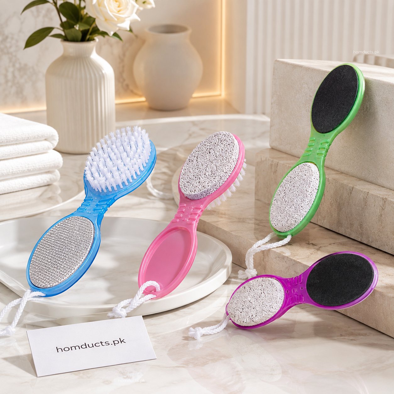 4-in-1 Pedicure Foot Care Brush & Pumice Stone – Double-Sided Foot Scrubber, Callus Remover & Heel Cleaner