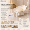 Danny Home Luxury Ceramic Leaf Soap Dish with Gold Trim – Premium Bathroom Soap Holder (White)
