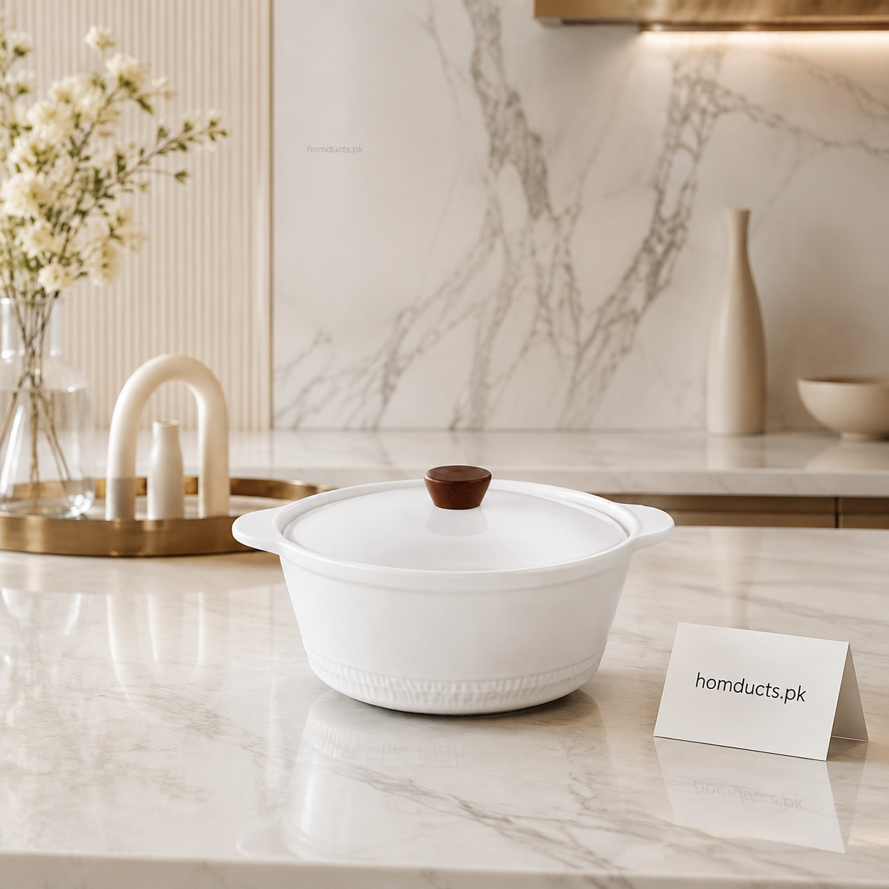 Danny Home 1.5L Premium Porcelain Soup Pot with Lid – Luxury Ceramic Casserole & Serving Dish