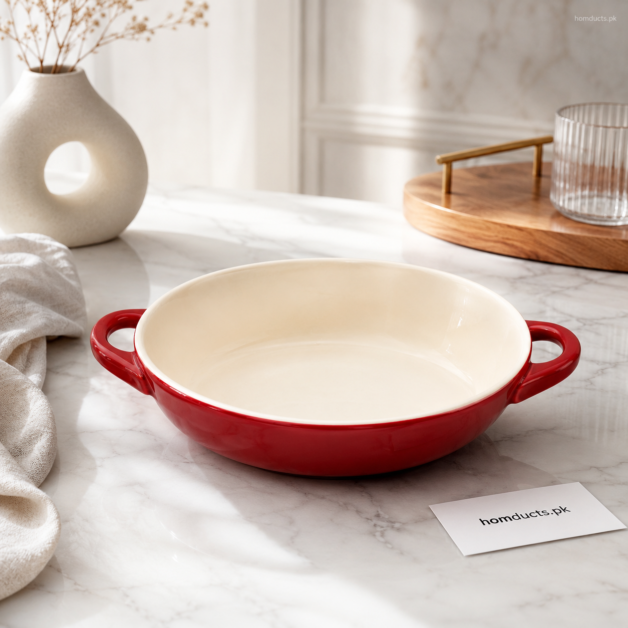Danny Home 9-Inch Premium Ceramic Baking Dish with Handles – Red Oven Bakeware
