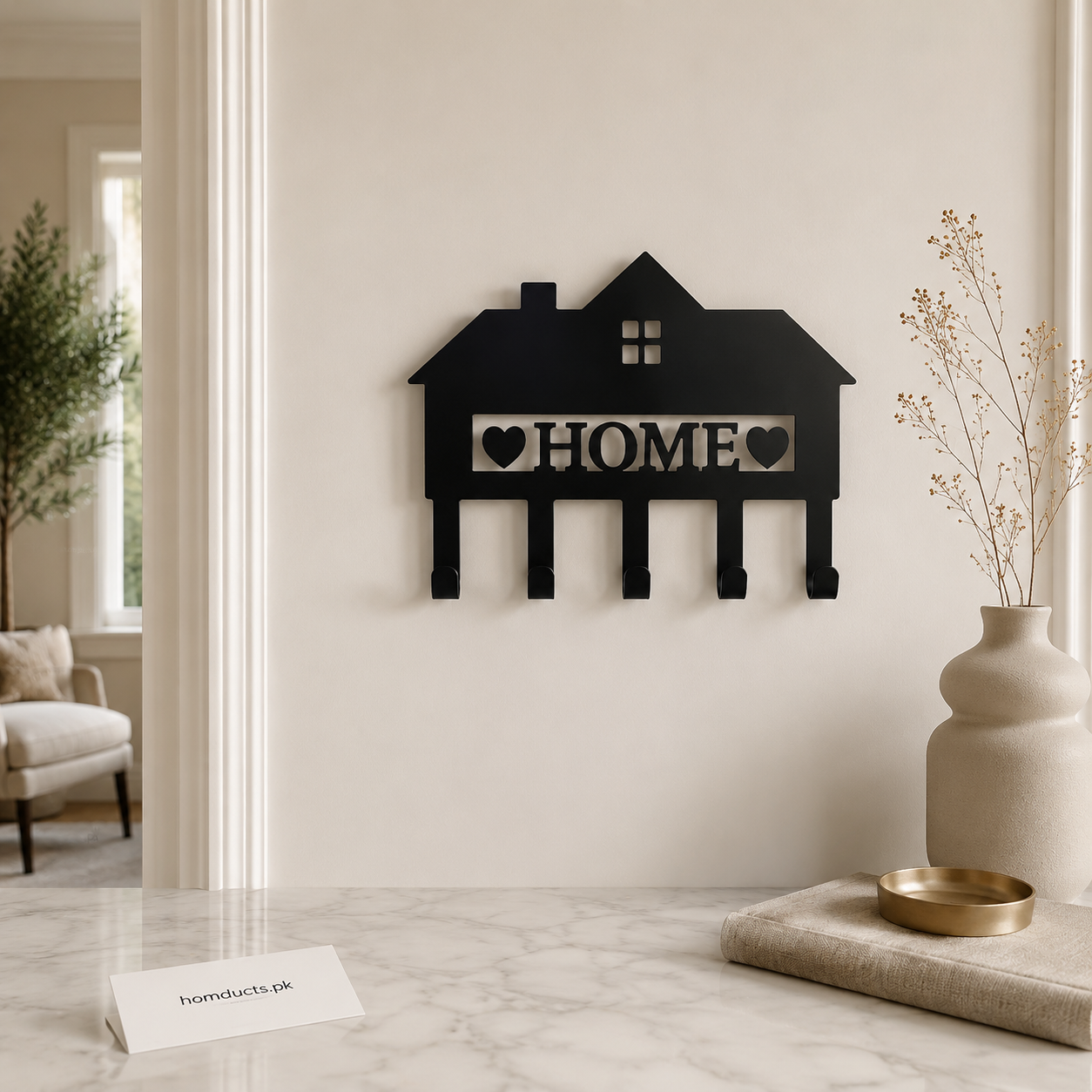 House-Shaped Wall Mounted Key Holder with 5 Hooks – Metal Key Organizer for Home & Entryway