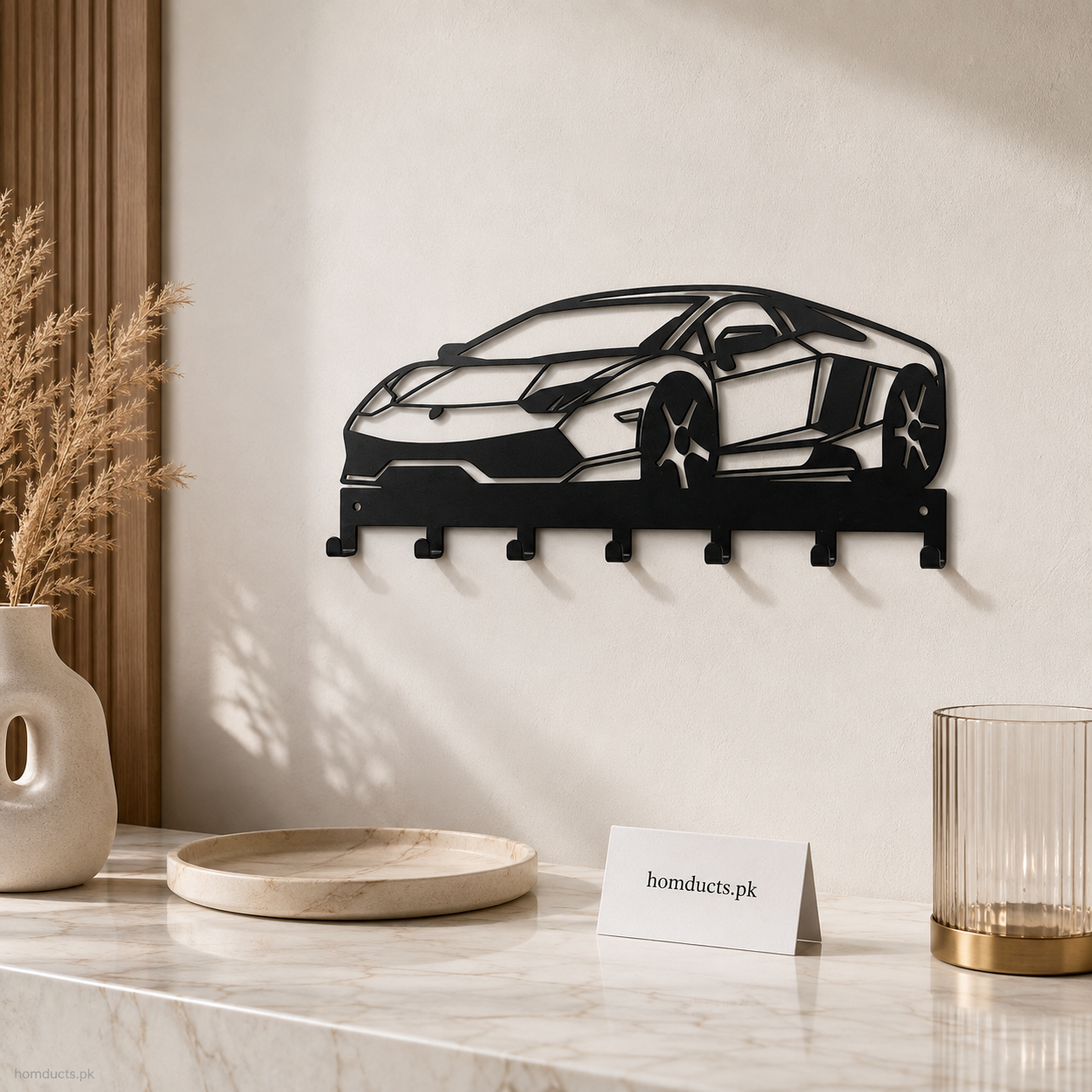 Luxury Supercar Design Wall-Mounted Metal Key Holder with 6 Hooks – Black Key Organizer