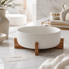 Danny Home 2.7L Luxury Porcelain Salad Bowl with Wooden Stand – Large Serving Bowl