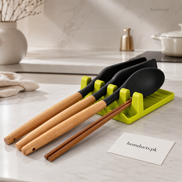 4-Slot Kitchen Utensil Rest & Spoon Holder – Multipurpose Countertop Organizer with Drip Tray