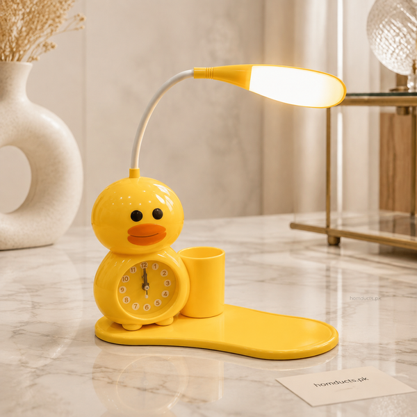 Cute Duck LED Study Lamp with Clock & Pen Holder – Kids Multifunctional Desk Light