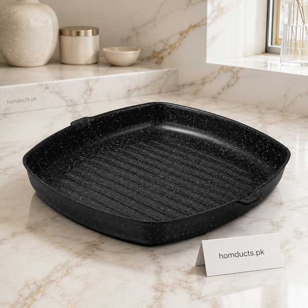 Premium 28cm Non-Stick Square Grill Pan – Large Granite Coated Steak, BBQ & Grilling Pan