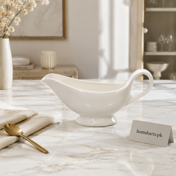 Danny Home Premium Ceramic Raita Pot with Handle – 230ml White Gravy & Sauce Boat