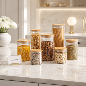 Danny home 7-Piece Glass Food Storage Container Set with Bamboo Lids | Airtight Kitchen Storage Jars for Pantry Organization