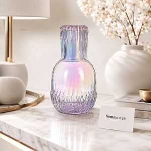 Danny Home 900ml Iridescent Ribbed Glass Bottle with Tumbler Lid – Premium Water & Beverage Bottle