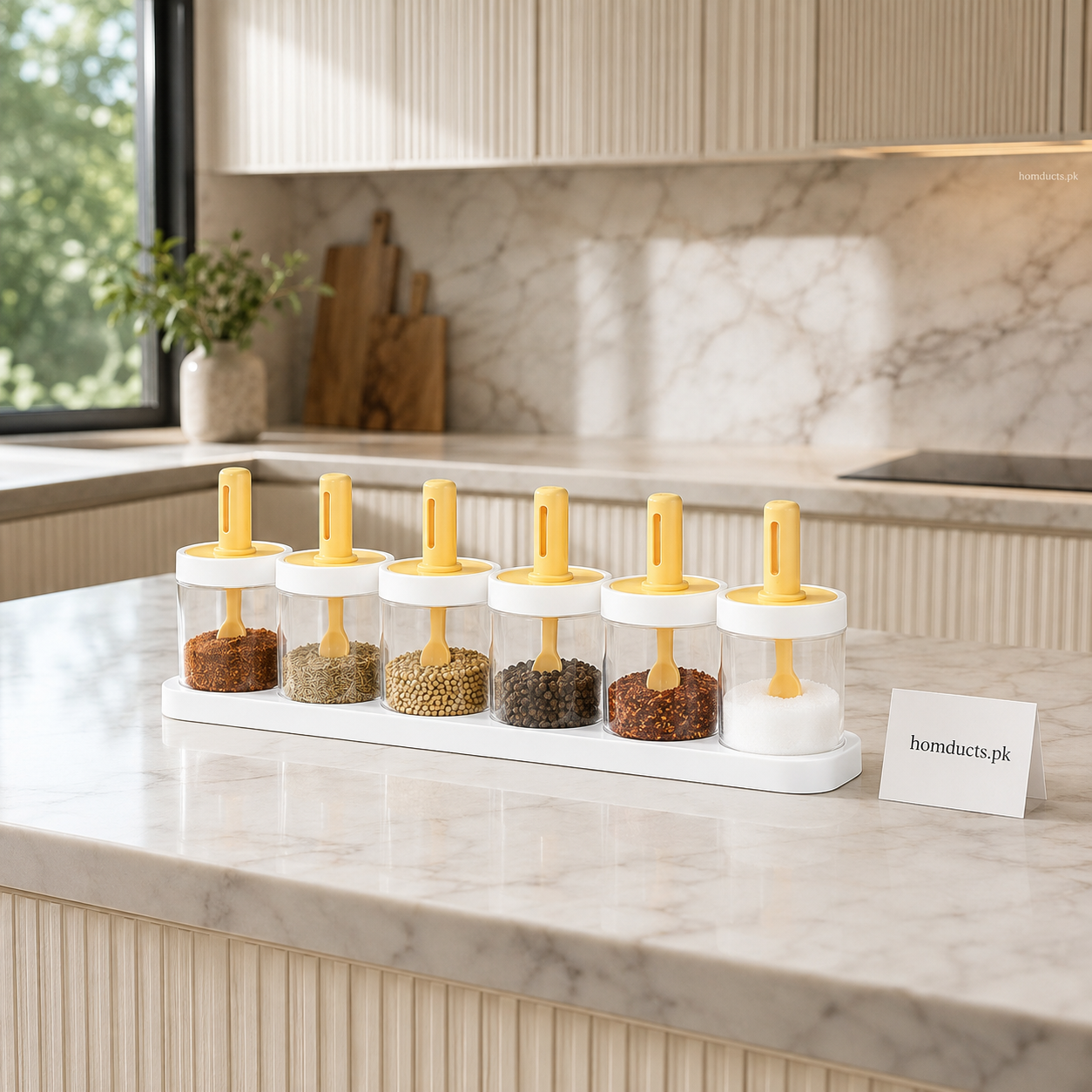 6-Piece Spice Jar Set with Spoon Lids & Storage Stand – Kitchen Seasoning Organizer