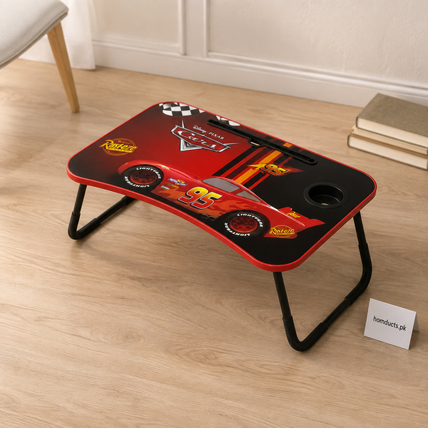 Disney Cars Kids Wooden Laptop Table with Cup Holder & Folding Legs – Red