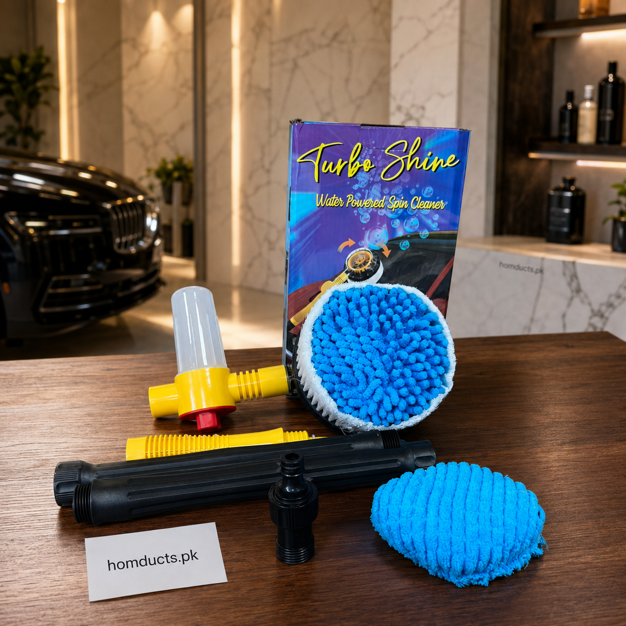 Turbo Shine Water Powered Car Spin Cleaner Kit with Microfiber Pads & Soap Dispenser