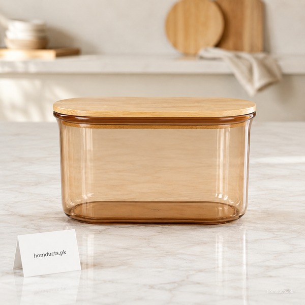 Premium Amber Airtight Food Storage Container Set with Bamboo Lids – 3 Pieces