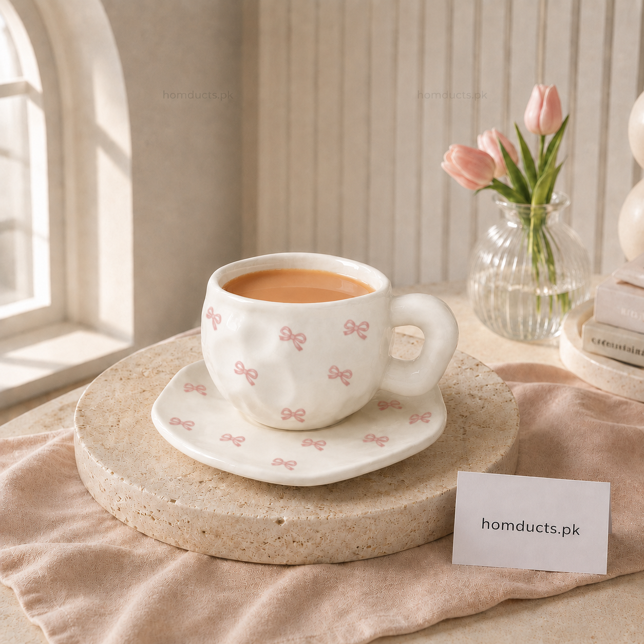 Luxury Heart Print Ceramic Coffee Cup & Saucer Set – Premium Tea & Coffee Mug | Homducts.pk