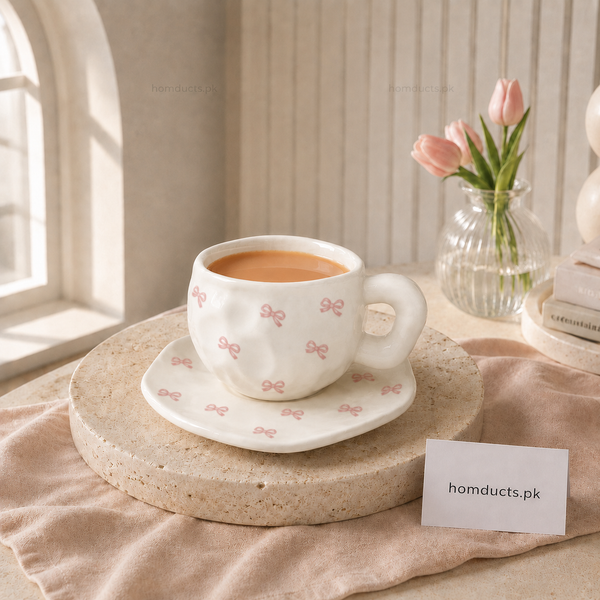 Luxury Heart Print Ceramic Coffee Cup & Saucer Set – Premium Tea & Coffee Mug | Homducts.pk