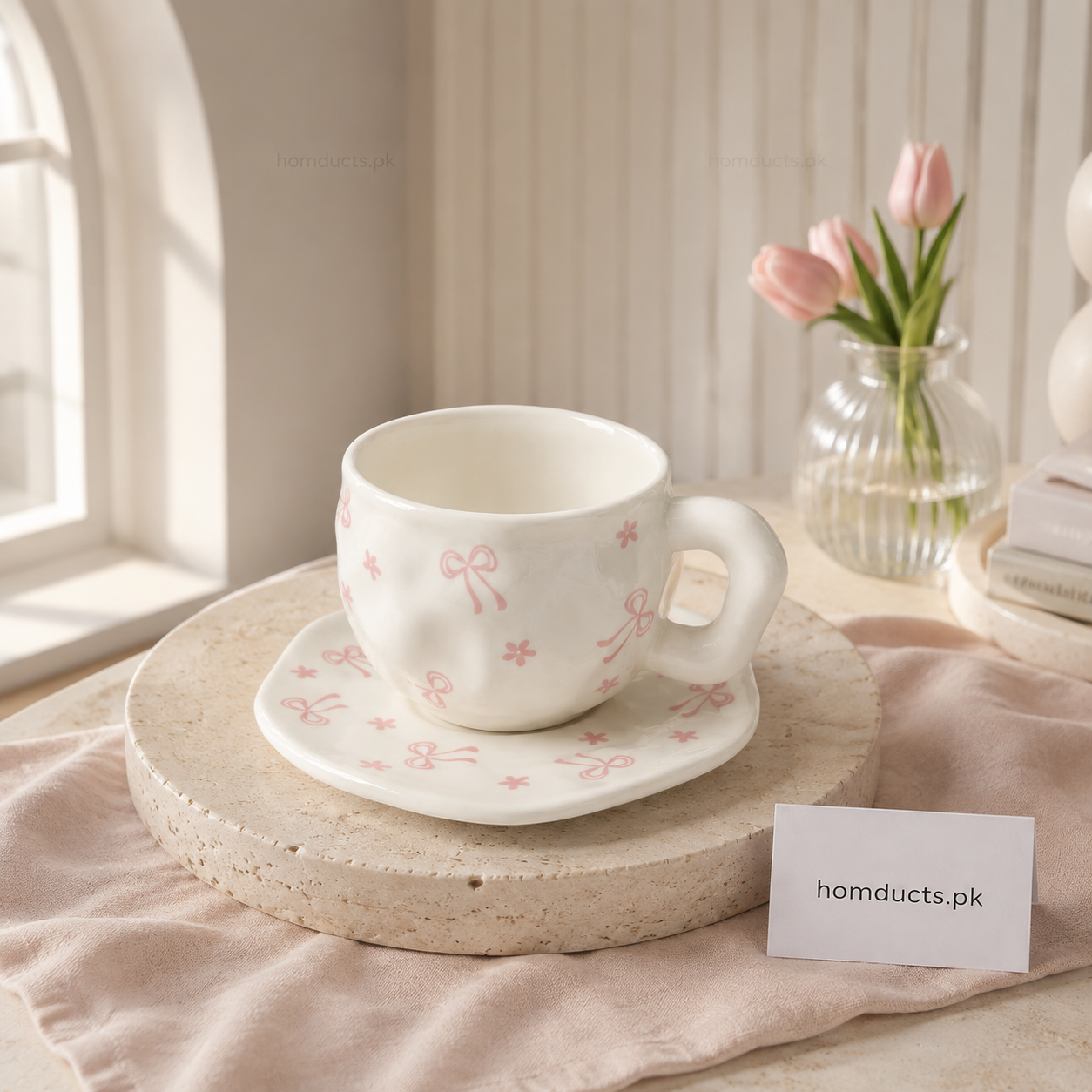 Luxury Heart Print Ceramic Coffee Cup & Saucer Set – Premium Tea & Coffee Mug | Homducts.pk
