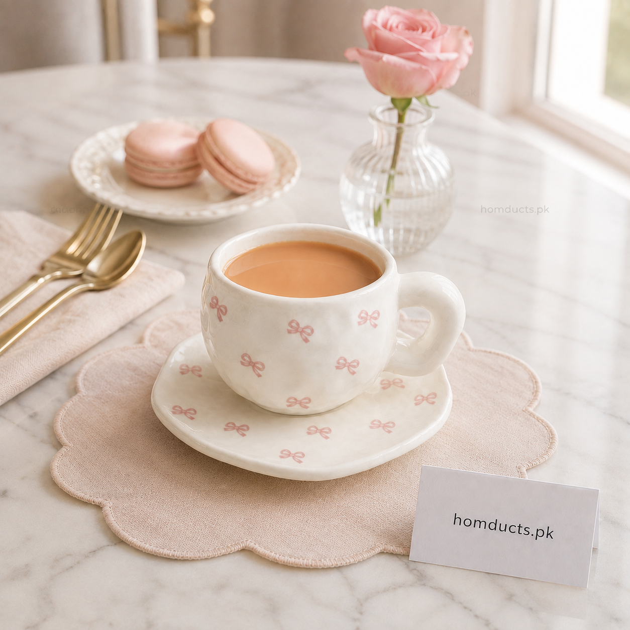 Luxury Heart Print Ceramic Coffee Cup & Saucer Set – Premium Tea & Coffee Mug | Homducts.pk