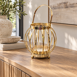 Round Cage Lantern Candle Holder with Handle