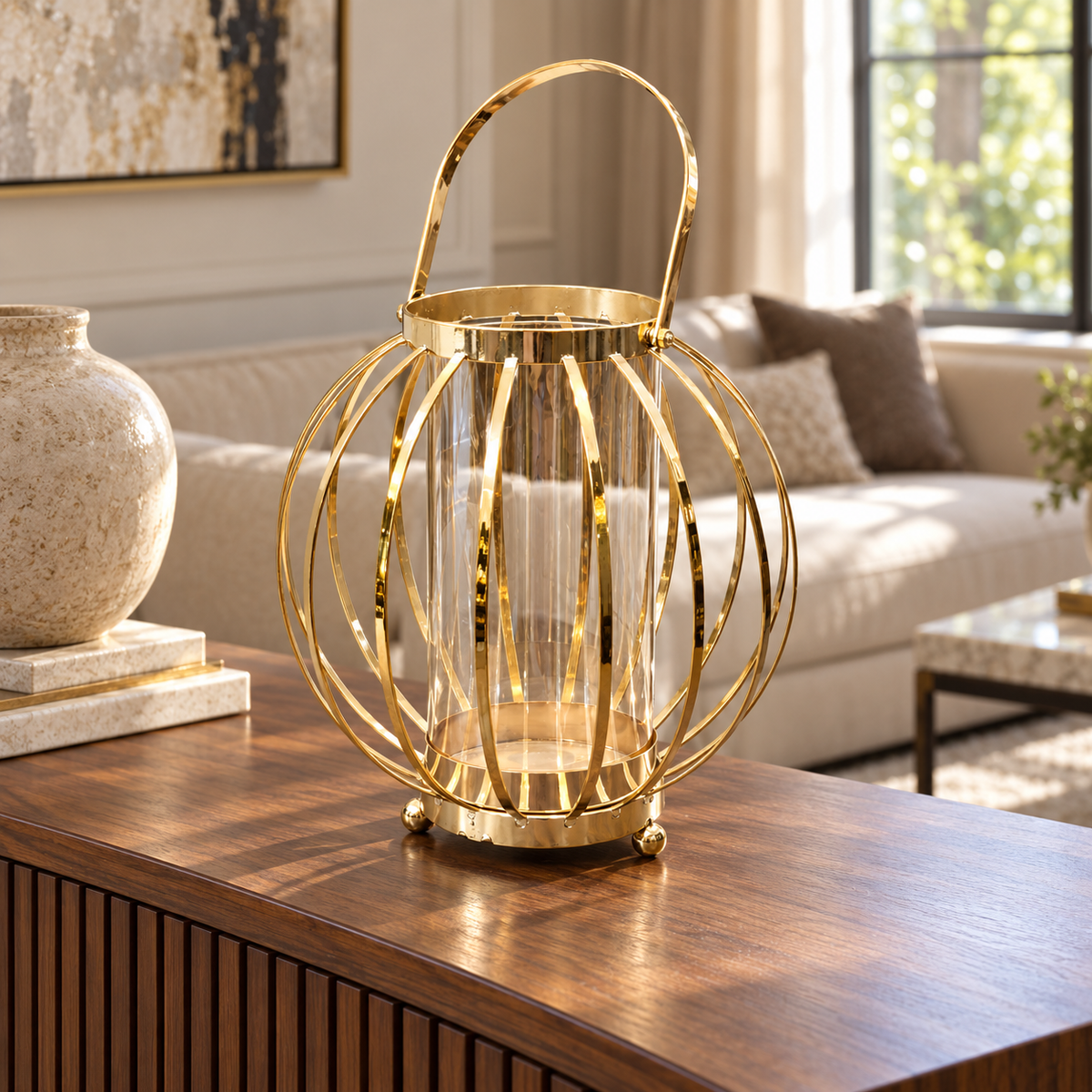 Large Round Lantern Candle Holder with Handle