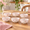 Pink Heart Pattern 6-Piece Bowl Set