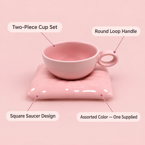 Pastel Cup with Square Saucer – Assorted Colour features