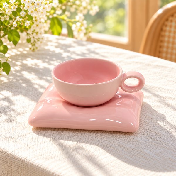 Pastel Cup with Square Saucer – Assorted Colour