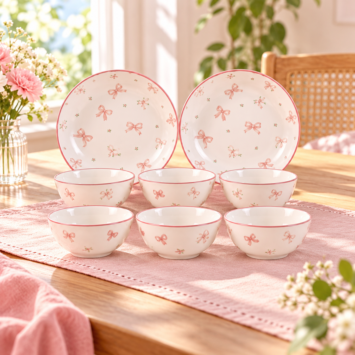 Pink Floral 8-Piece Dinnerware Set with Bowls & Plates