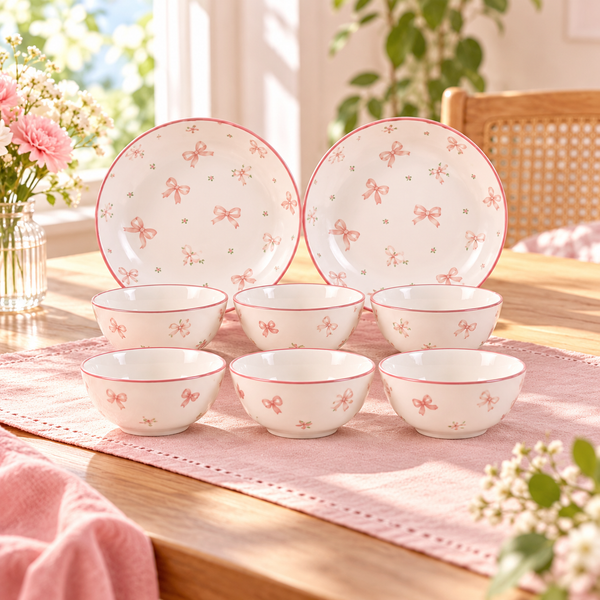 Pink Floral 8-Piece Dinnerware Set with Bowls & Plates