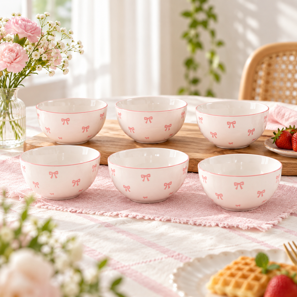 Pink Bow Pattern 6-Piece Bowl Set