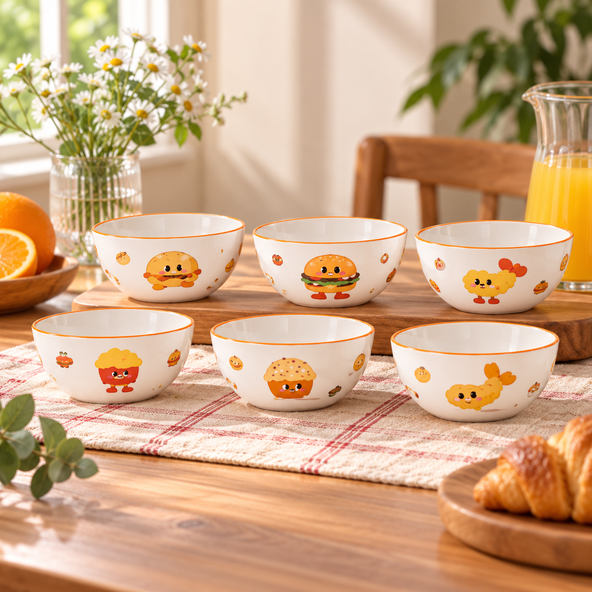 Playful Food Character 6-Piece Bowl Set