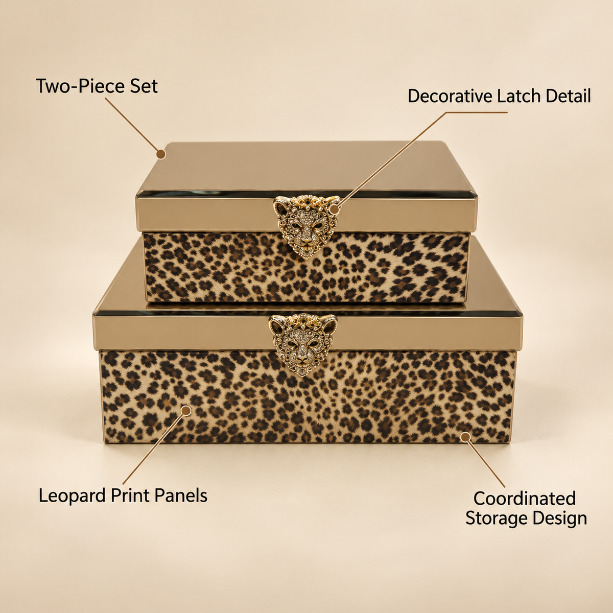 Luxury Leopard Print Two-Piece Decorative Storage Box Set features