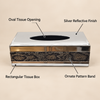 Silver Mirrored Tissue Box with Dark Patterned Panel features