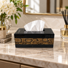 Black Tissue Box with Gold Patterned Panel