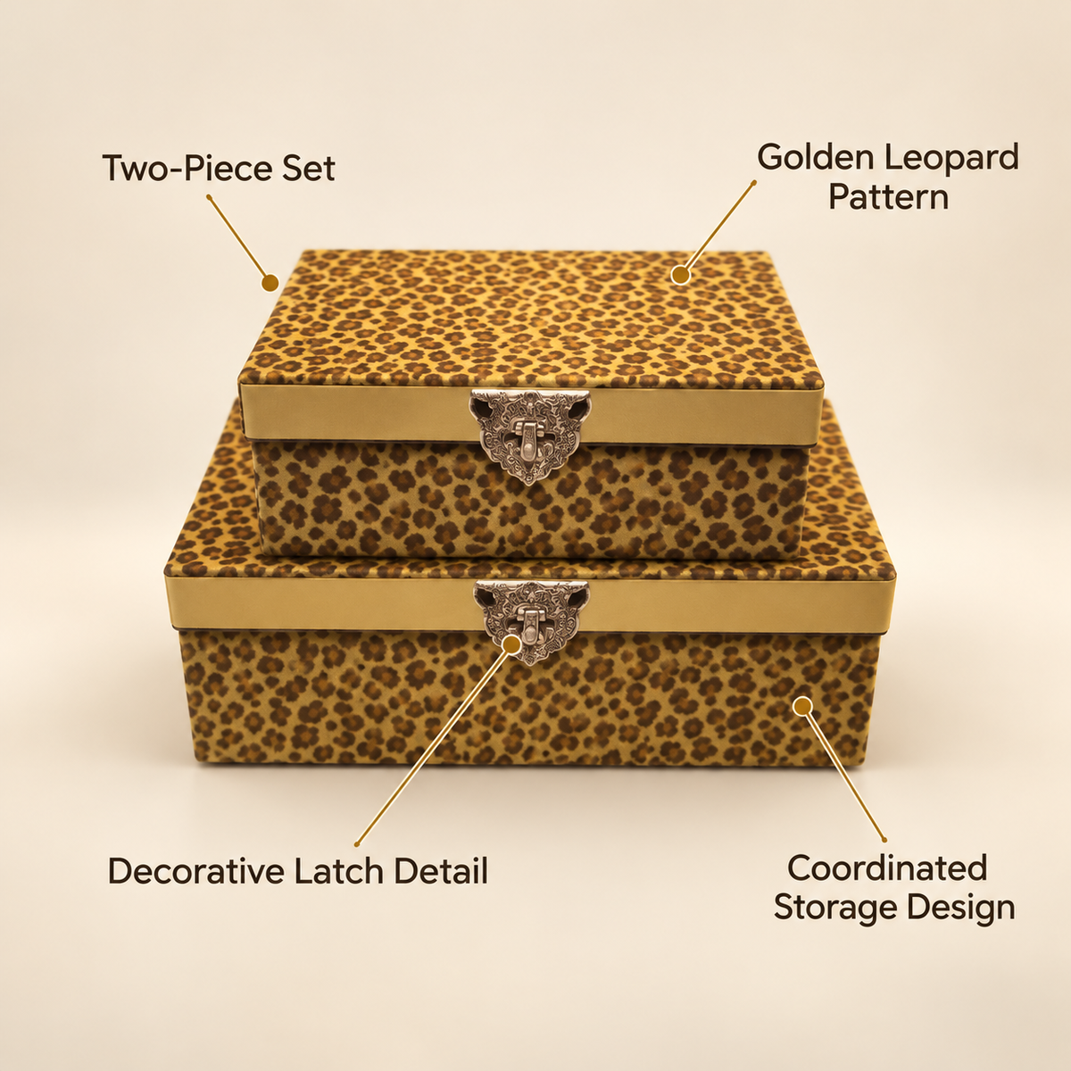 Luxury Gold Leopard Print Two-Piece Decorative Storage Box Set features