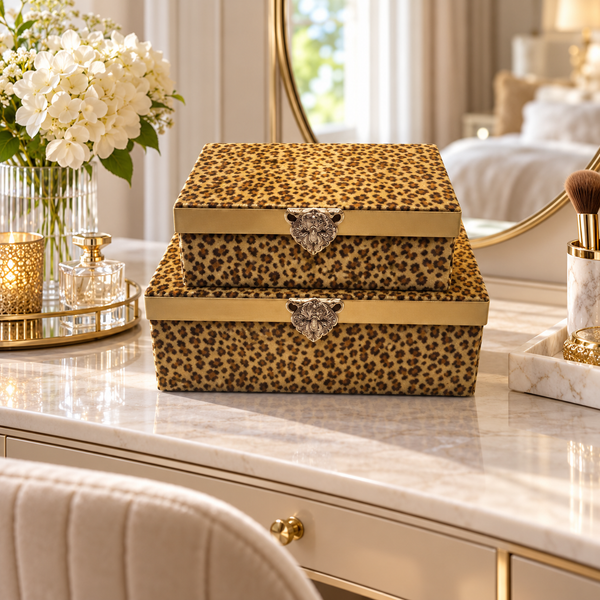 Luxury Gold Leopard Print Two-Piece Decorative Storage Box Set