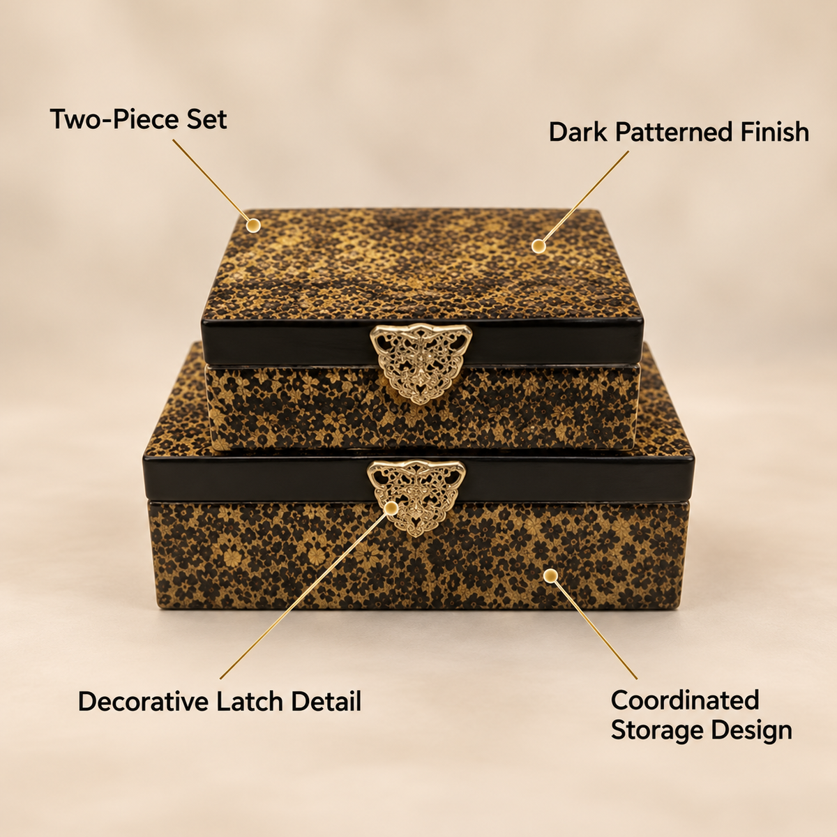 Luxury Black & Gold Leopard Two-Piece Decorative Storage Box Set features