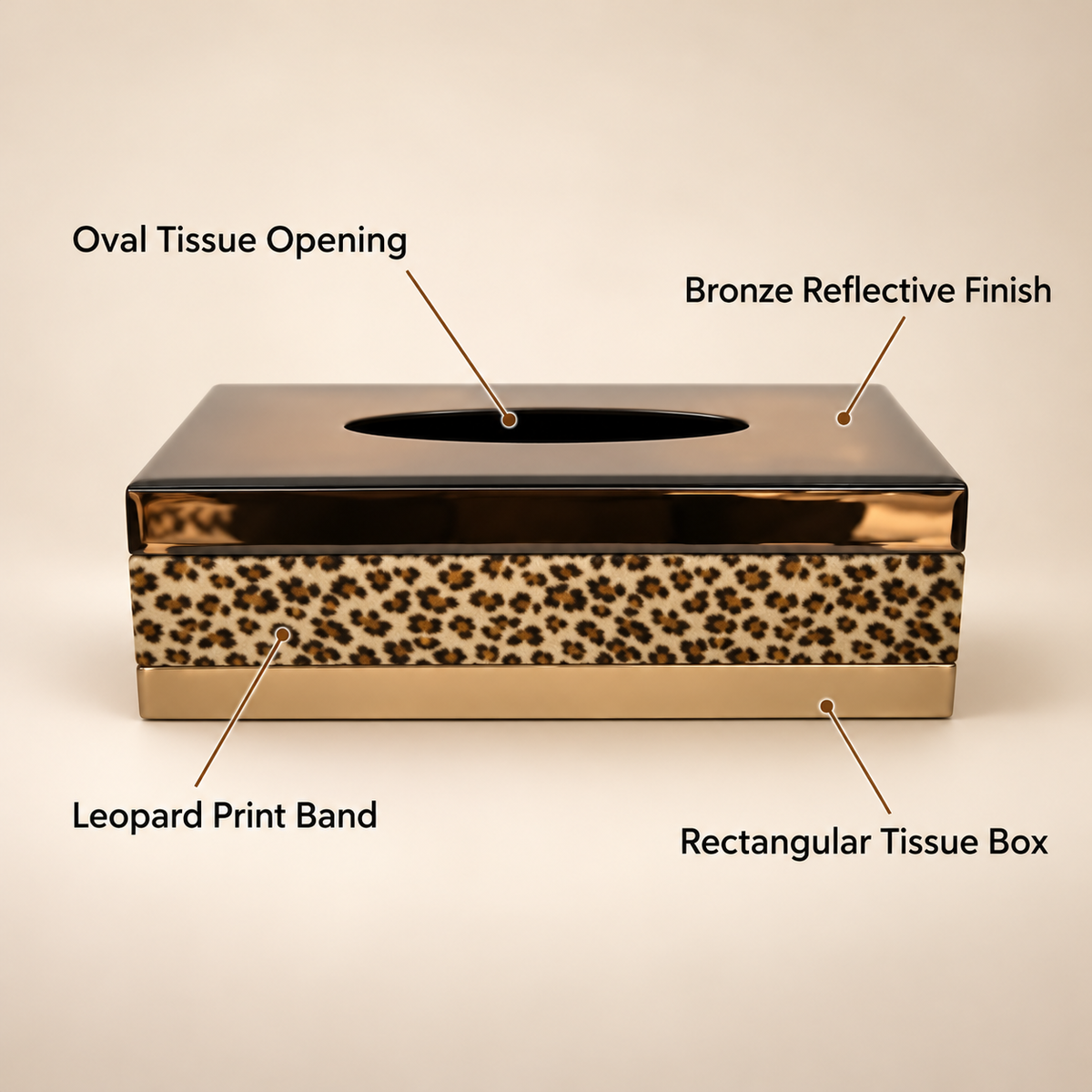 Brown Mirrored Leopard Print Tissue Box features