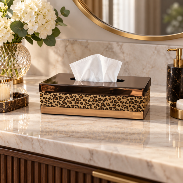 Brown Mirrored Leopard Print Tissue Box