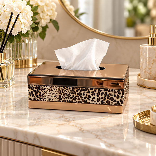 Bronze Mirrored Leopard Print Tissue Box