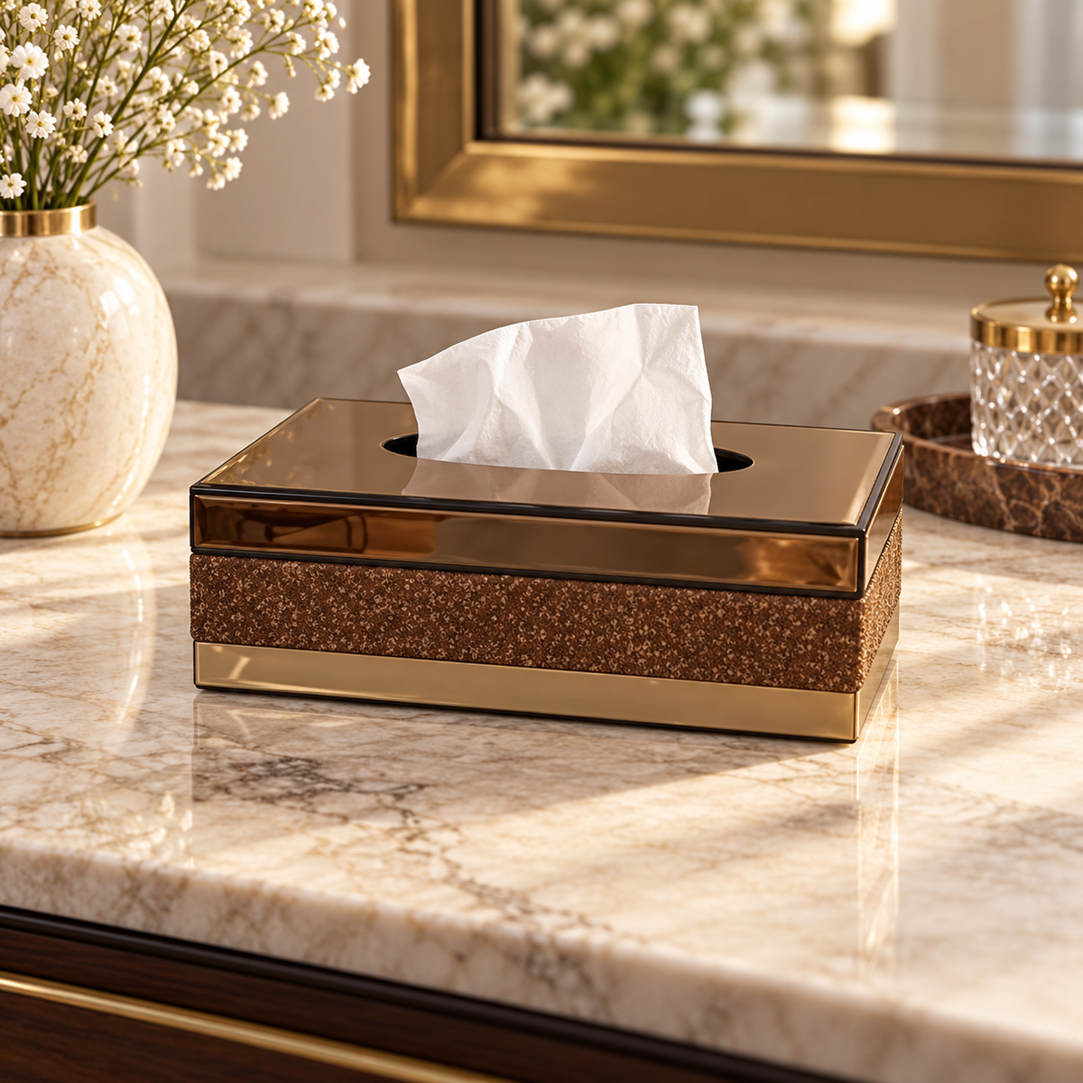 Bronze Textured Mirrored Tissue Box