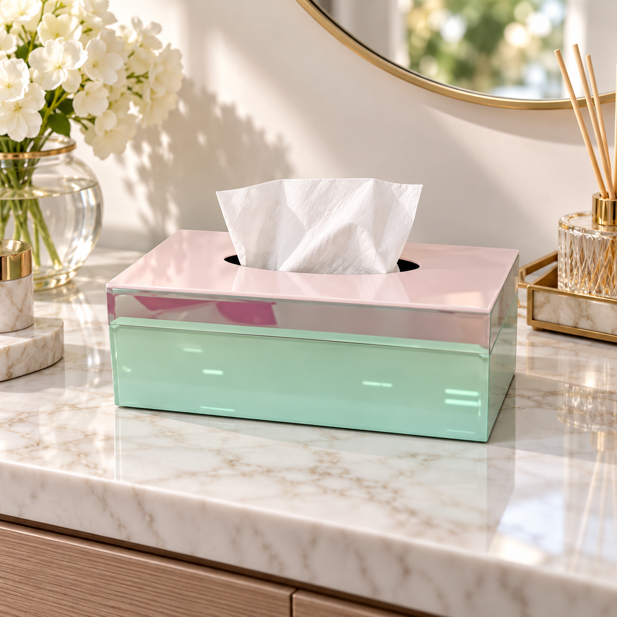 Pink & Mint Mirrored Tissue Box