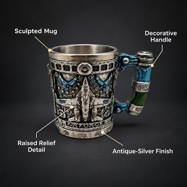 Medieval Elephant Relief Decorative Coffee Mug features