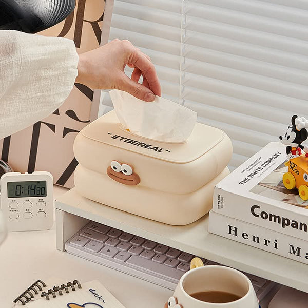 Cute Cartoon Tissue Box Holder – Smiley Face Desktop Napkin Dispenser