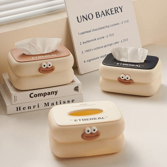 Cute Cartoon Tissue Box Holder – Smiley Face Desktop Napkin Dispenser