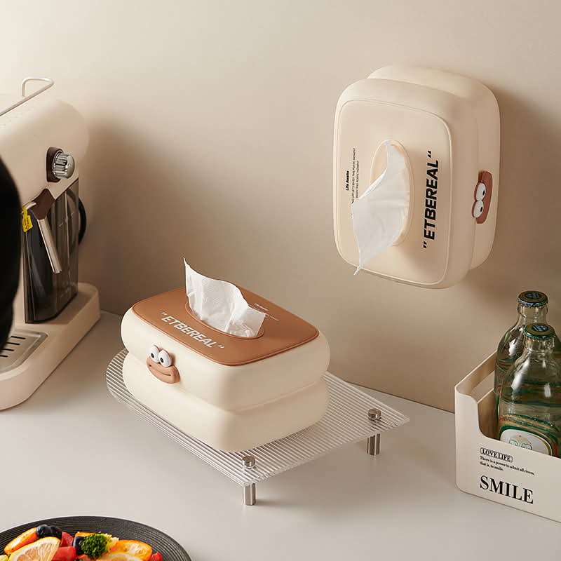 Cute Cartoon Tissue Box Holder – Smiley Face Desktop Napkin Dispenser